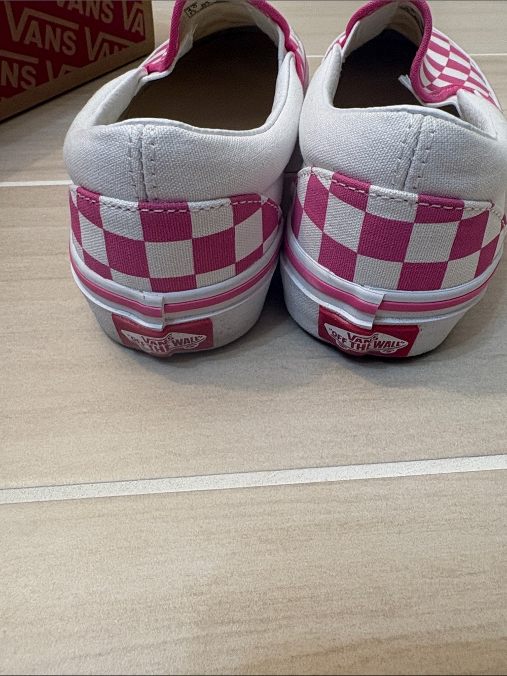 Vans Pink & White Checkerboard Slip-On Sneakers - Picture 7 of 9